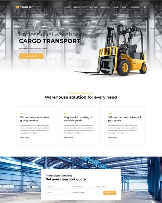 Warehouse Cargo homepage preview